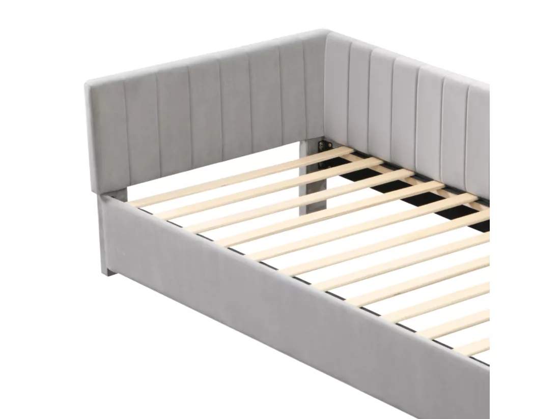 Lit gigogne capitonné 90x200cm, canapé-lit, sommier à lattes, lit simple, velours, Gris