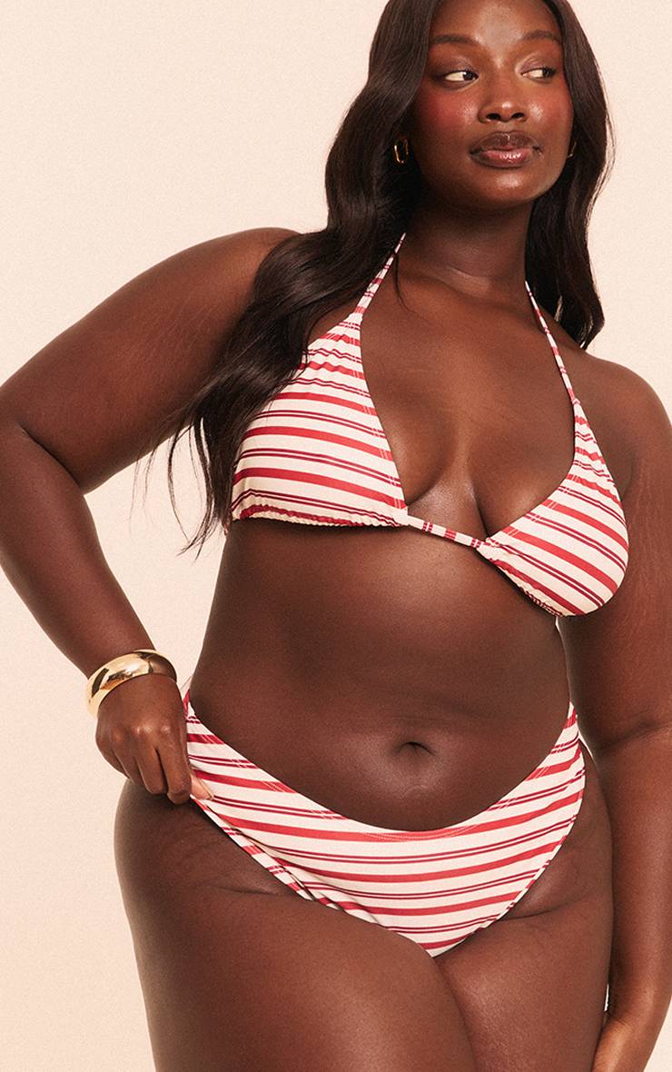 Rouge Bas De Bikini Tanga À Rayures Grande Taille