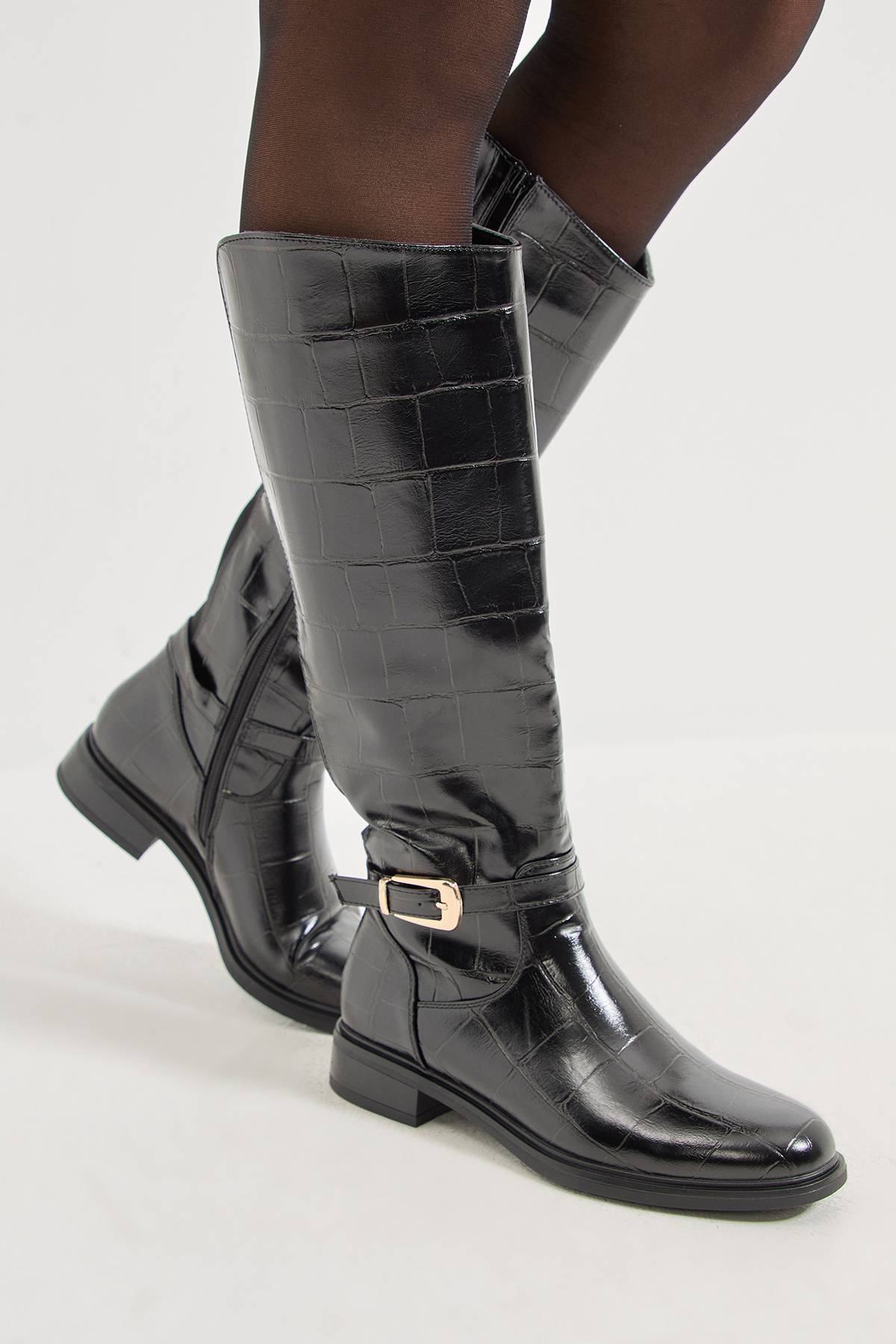 Wallis Bottes Hautes Emmy synthétique Verni Imprimé Croco avec Détail Boucle