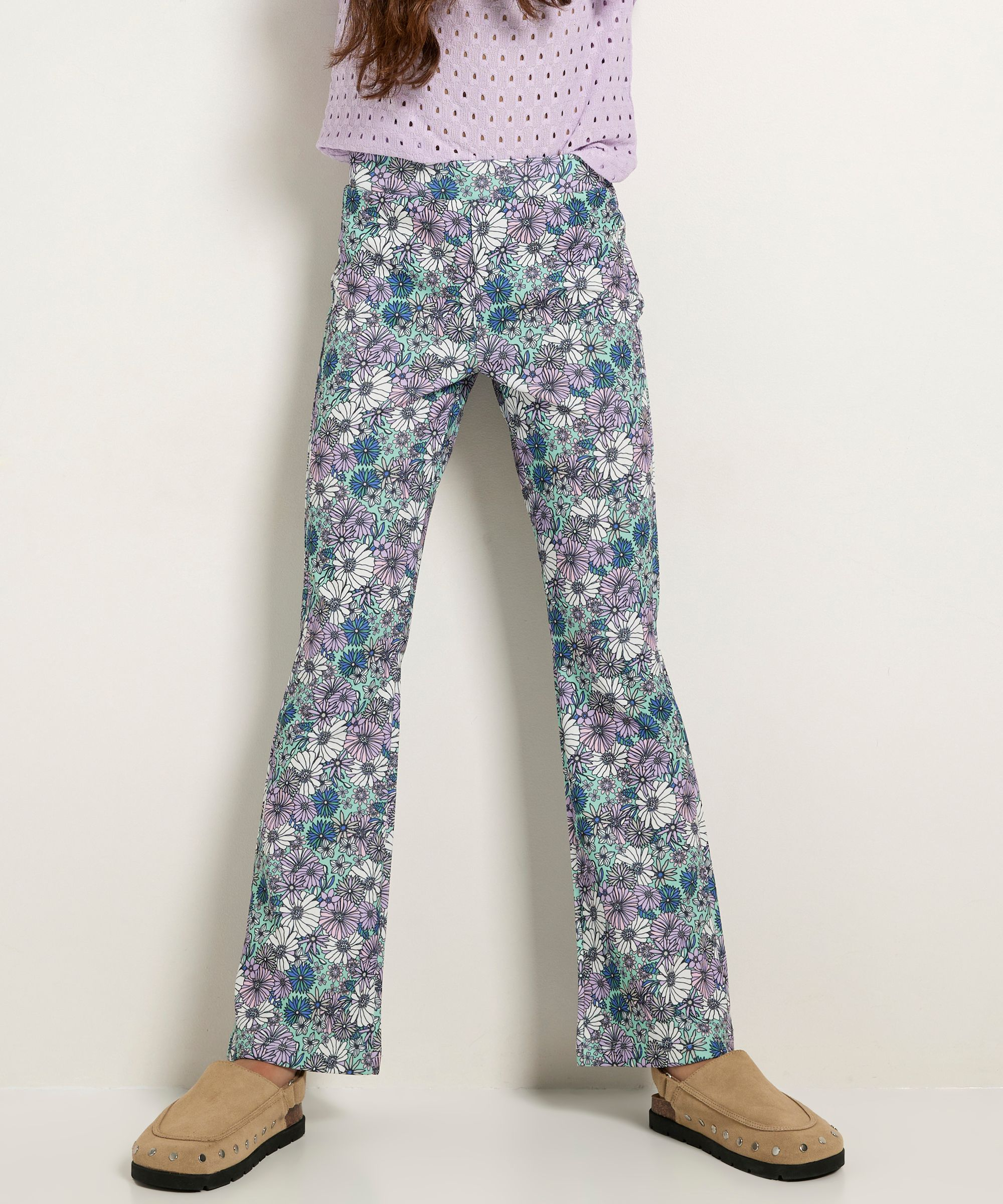 flared fit jersey broek met print