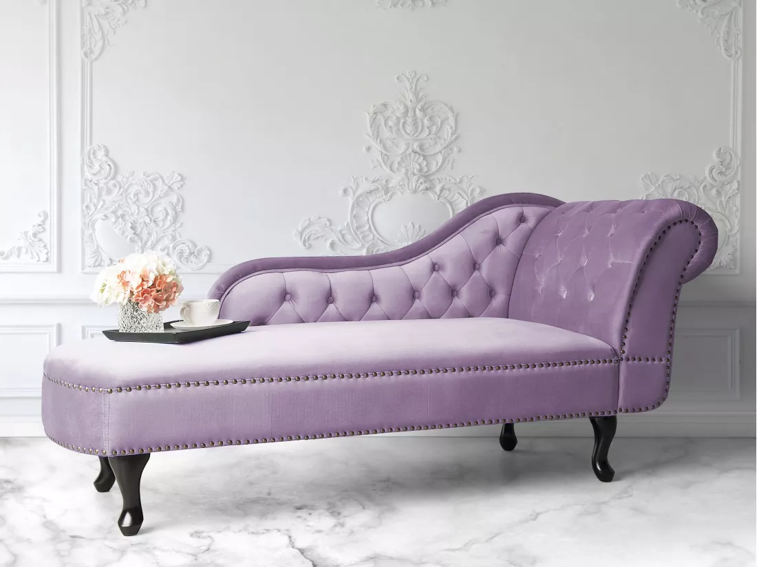 Méridienne en velours violet clair côté droit NIMES