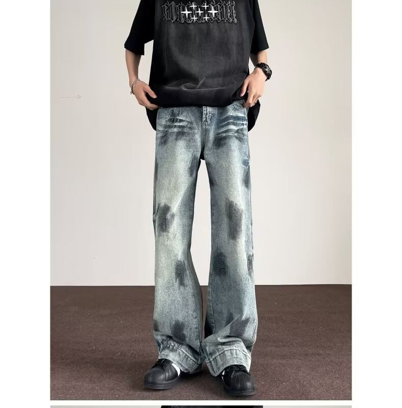 Nataro - Mid Rise Tie Dye Distressed Washed Bootcut Jeans