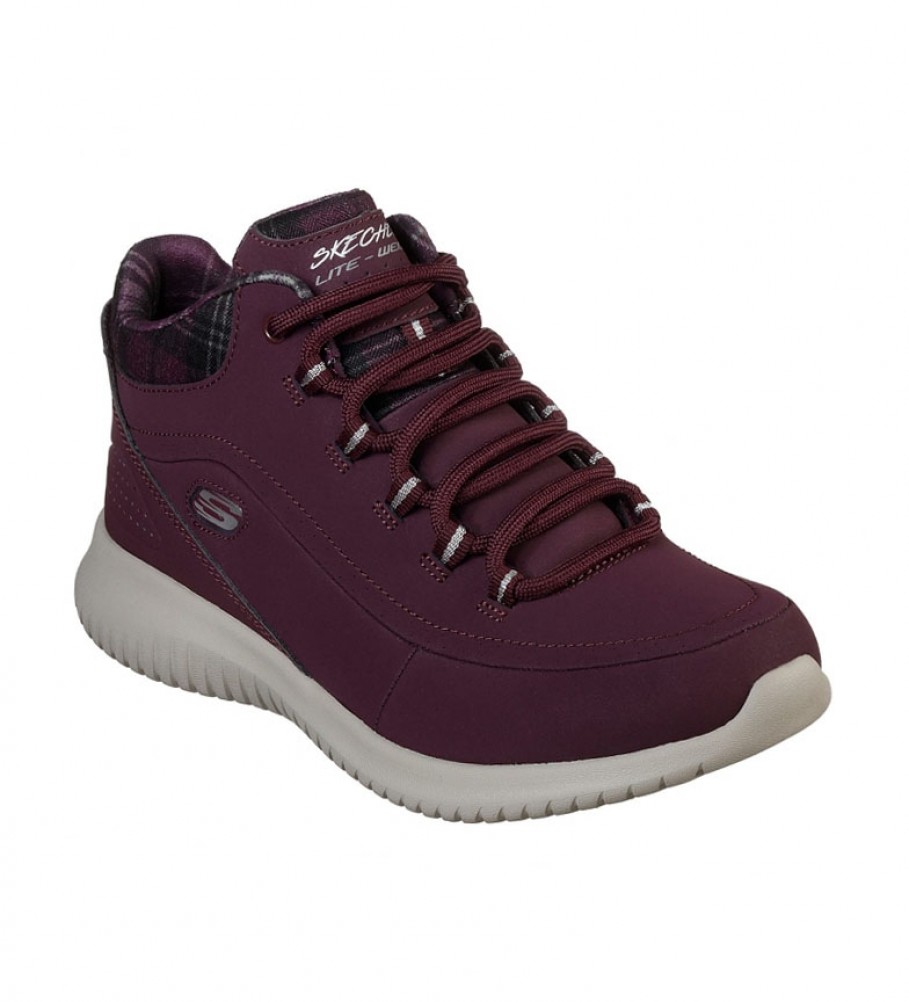 Botas de cano curto Skechers Ultra Flex Just Chill em couro, cor bordô