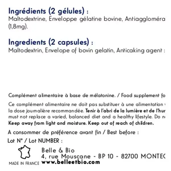 Belle & Bio Melatonina 120 cápsulas