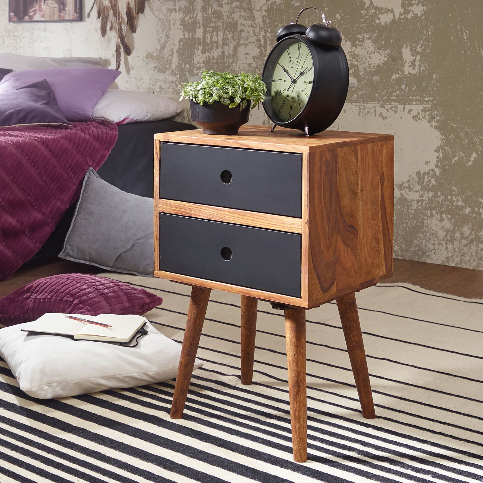 Nachttisch Limerick 40 x 67 cm Massivholz braun/schwarz