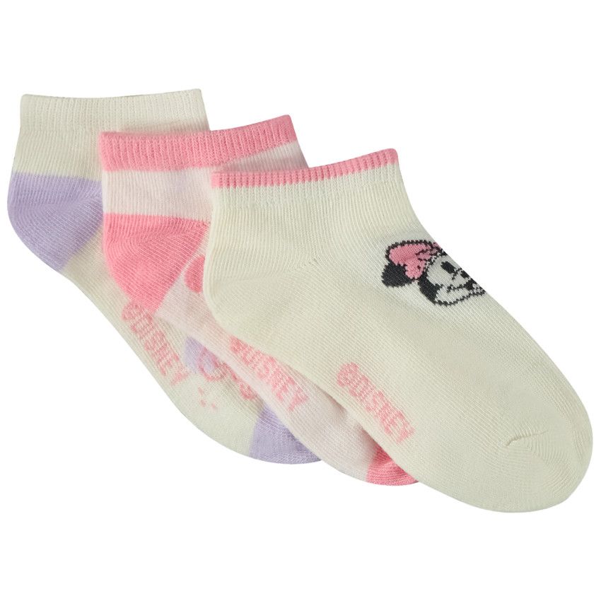 Lot de 3 paires de chaussettes courtes Minnie Disney pour fille - Rose