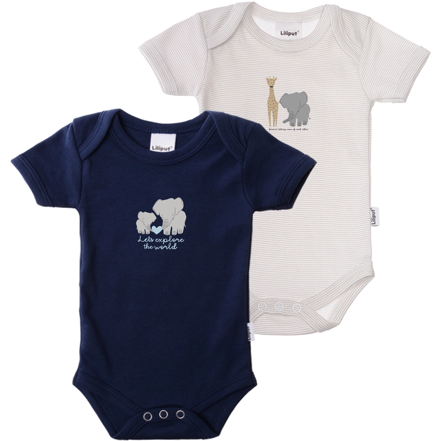 Liliput Baby-Bodies im 2er-Pack Elefanten marine grau gestreift