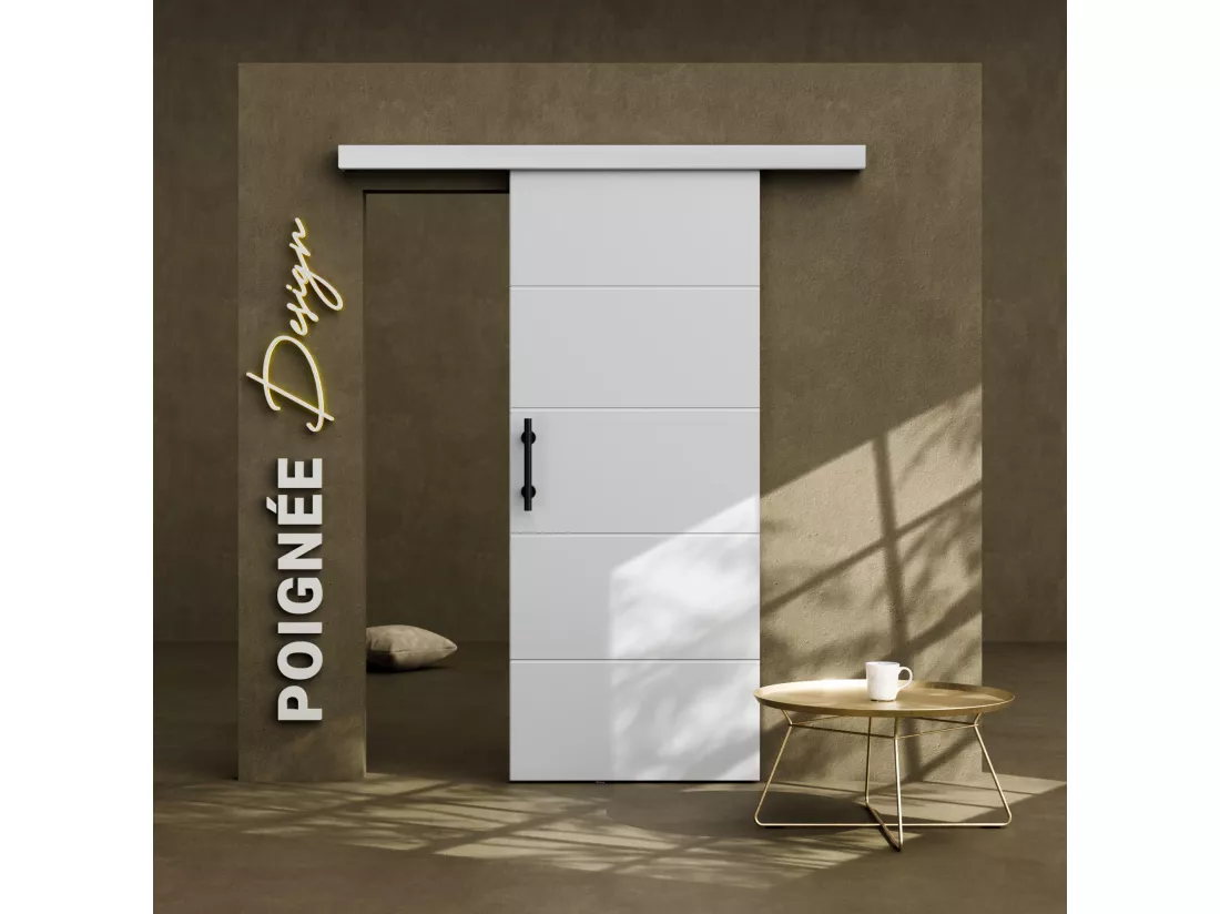 Porte Coulissante avec Rail + Poignée Verticale - Laquée Ligne 83 cm