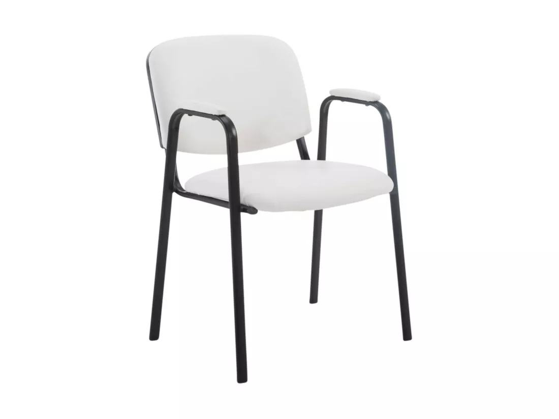 Lot de 4 Chaise de salle à manger - Similicuir & Métal noir mat - Blanc - Ken Pro