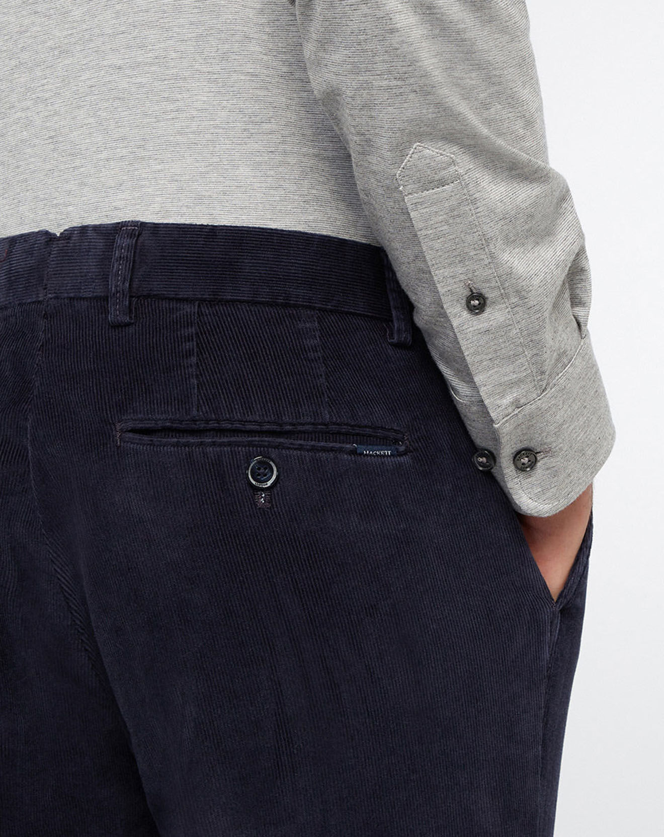 Hackett London Pantalon Chino Slim en Velours côtelé bleu marine