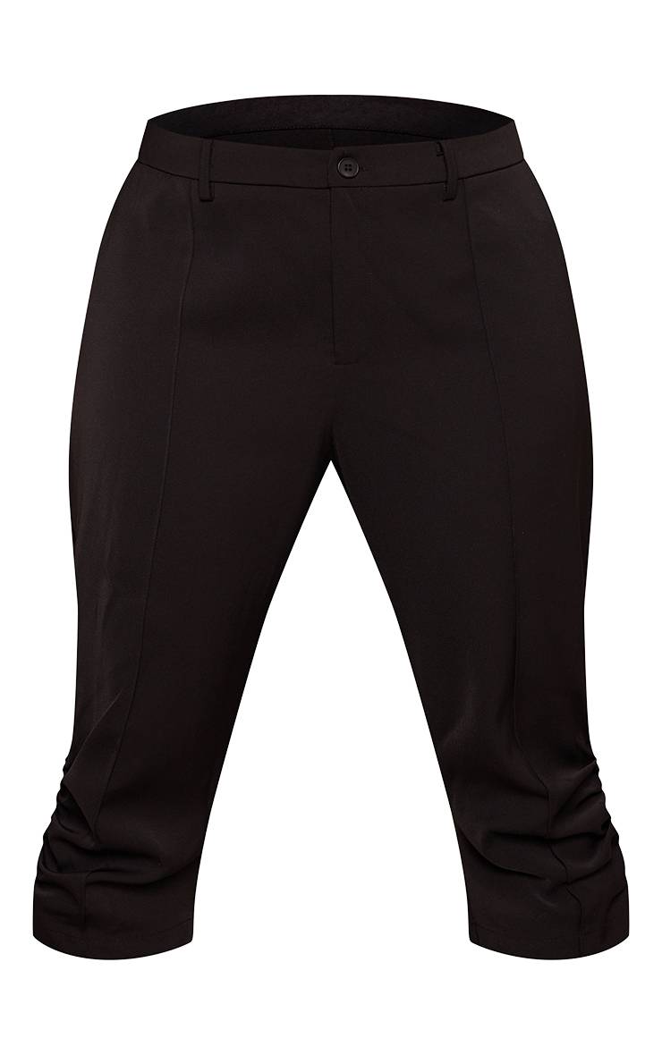 Noir Pantalon Capri Ajusté Grande Taille À Détails Froncés Sur Les Côtés
