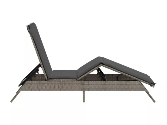 Chaise longue avec coussin gris résine tressée