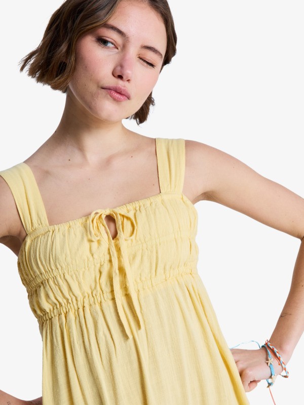 Paradise Winds Robe midi fluide avec corsage élastique Jaune Femme