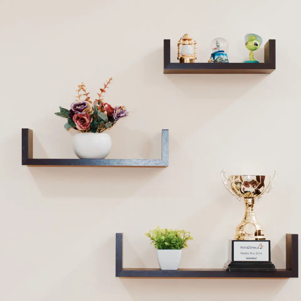 MISOU Zwarte Wandplanken Set van 6 Fotoplank Boekenplank Woonkamer