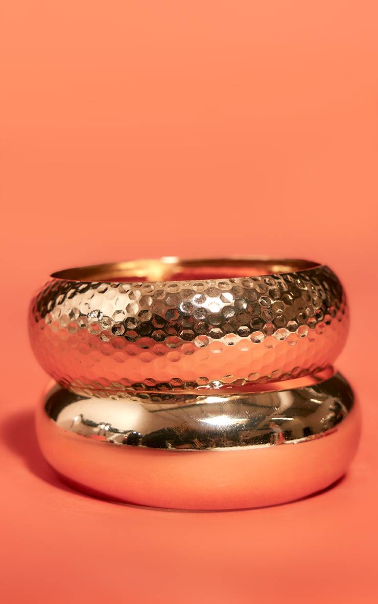 Doré Lot De Bracelets Joncs Froissés