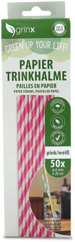 Grinx Papier Trinkhalme pink-weiss