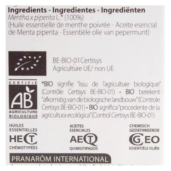 Óleo Essencial de Hortelã-Pimenta Orgânico Pranarom 5ml