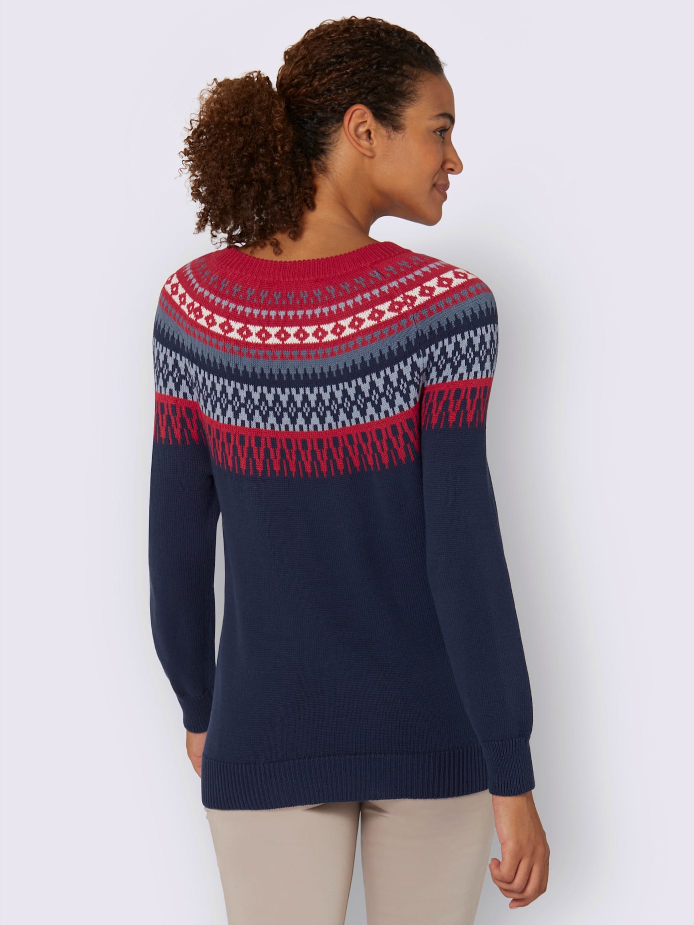 Pull en pur coton motif norvégien en jacquard col rond