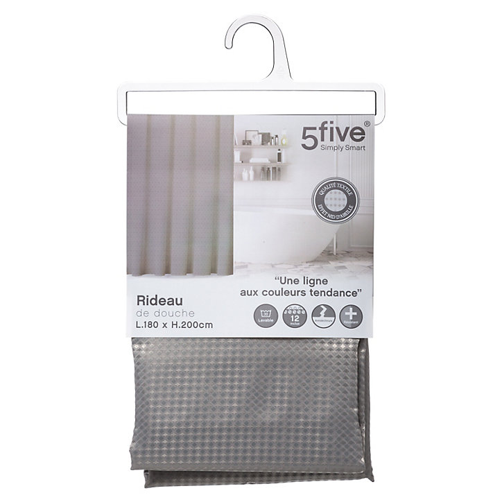Rideau de douche l.180 x H.200 cm en polyester coloris gris
