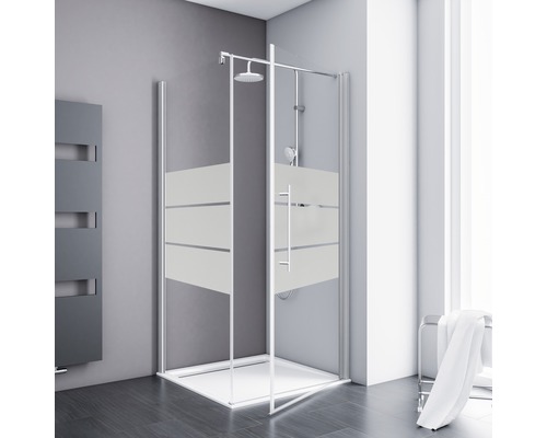 Douchedeur met zijpaneel en draaideur SCHULTE Alexa Style 2.0 ExpressPlus 90 x 90 cm, aluminium profiel, Depoli Light glasdecor, vuilafstotende glascoating