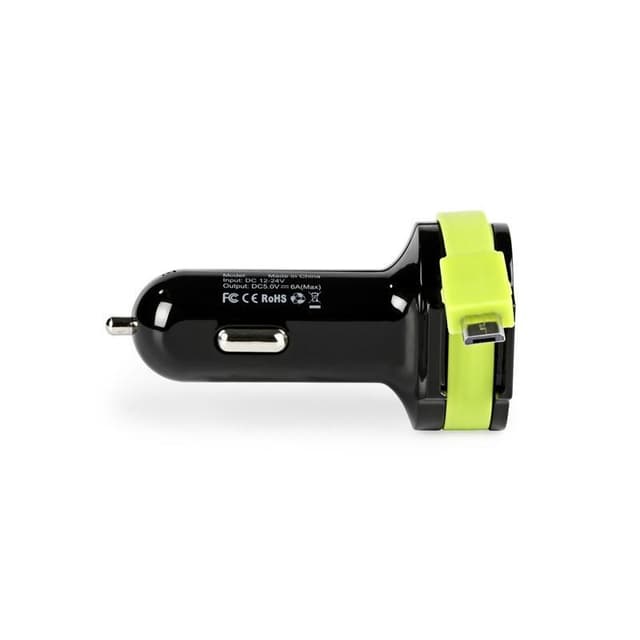 Biloplader 3-Udgange 6 A 2 x USB / Micro USB Sort/Grøn