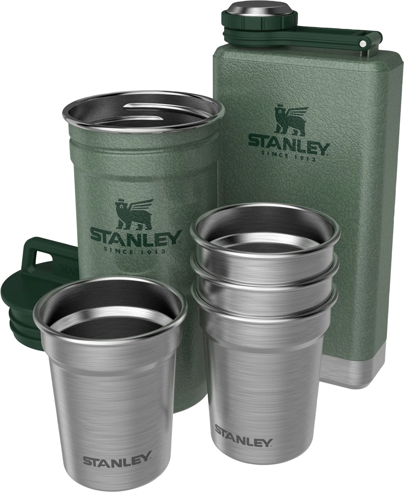 Stanley Flachmann und Shotgläser Set Pre-Party 6-teilig Hammertone Green