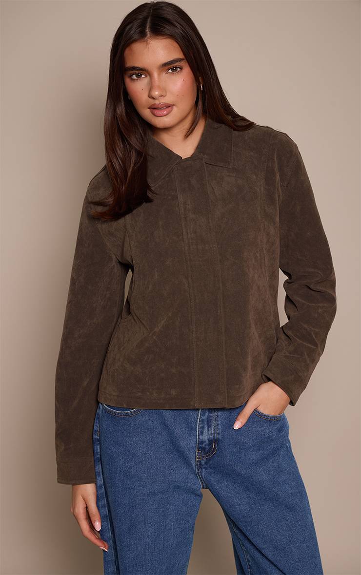 Kaki Blouson Aviateur En Faux Suède À Patte De Boutonnage Dissimulée
