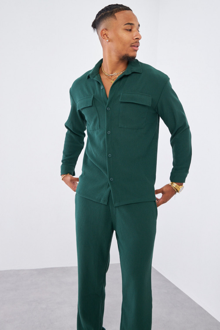 Ensemble 2 pièces chemise + pantalon vert foncé