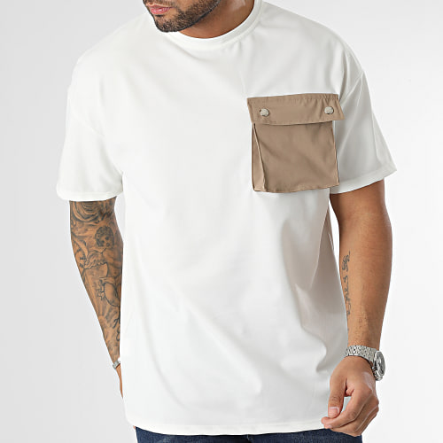 Tee Shirt A Poche Poitrine Beige Clair Camel