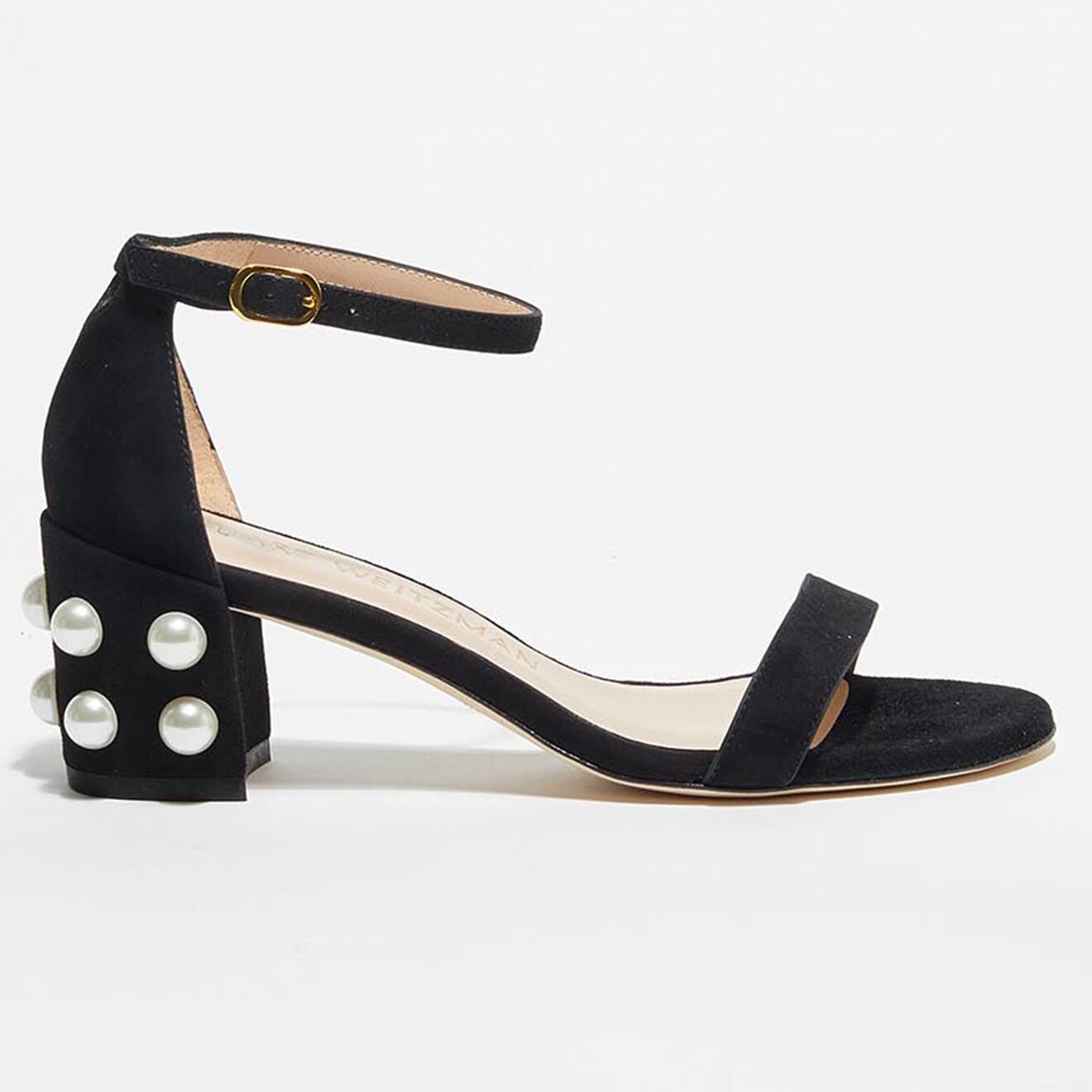 Stuart Weitzman Sandales en Velours de Cuir Simple Pearls noires - Talon 6,5 cm