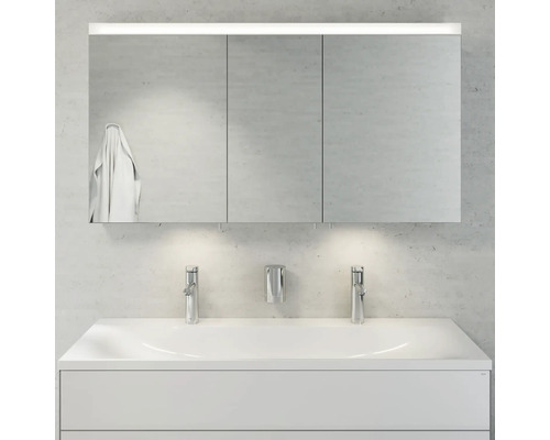 KEUCO Royal Reflex badkamermeubelset, BxHxD 130 x 48 x 49 cm, hoogglans witte fronten, 3-delige badkamermeubelset met witte gegoten mineraalwastafel en spiegelkast met LED-verlichting, wastafelonderkast 39605212200
