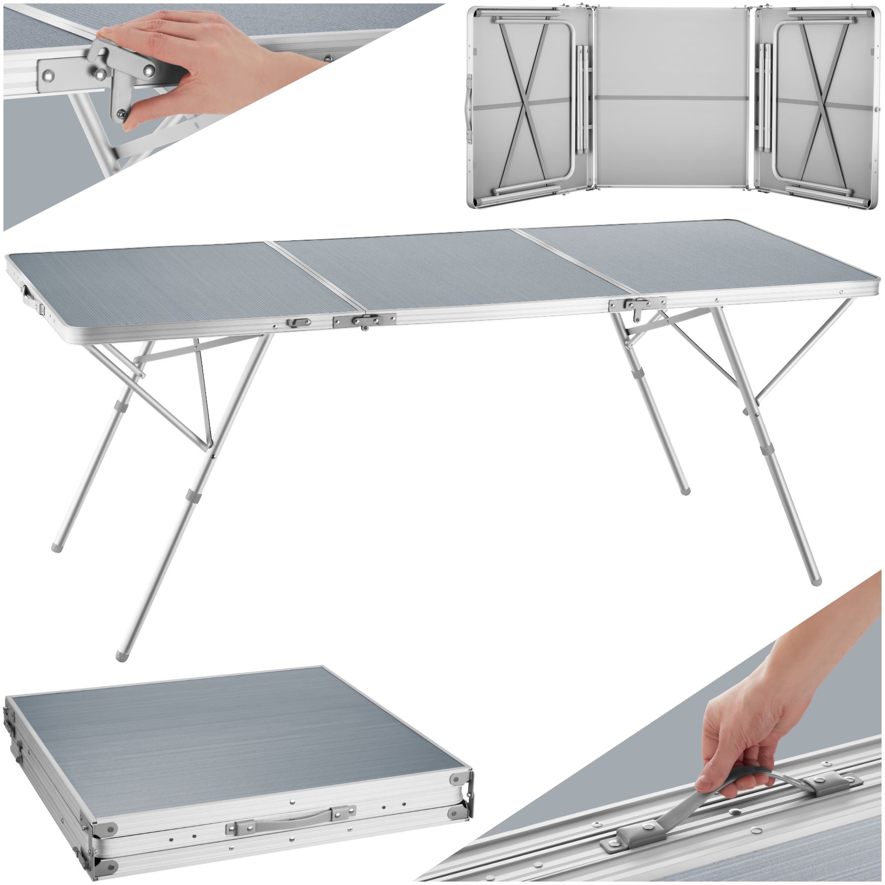 tectake® Campingtisch, klappbar, bodenschonende, höhenverstellbare Füße, 180 x 70 x 70,5 cm