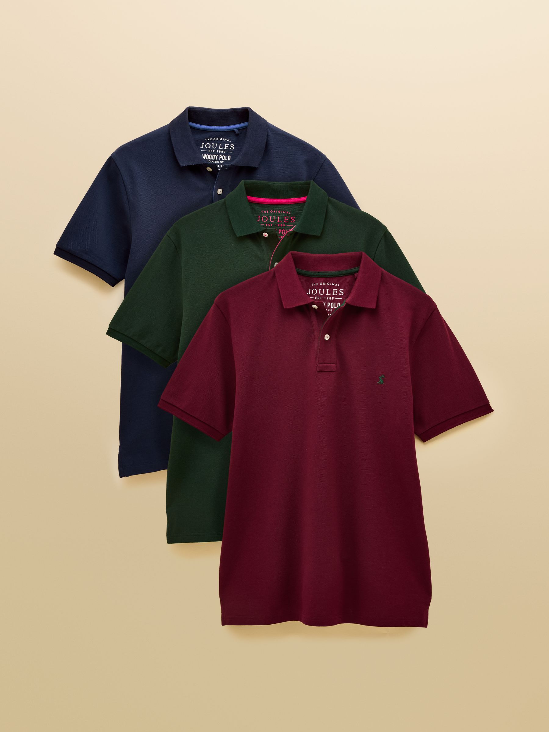 Marineblauw/groen/bordeauxrood - Joules Woody Polo Shirts 3 Pack