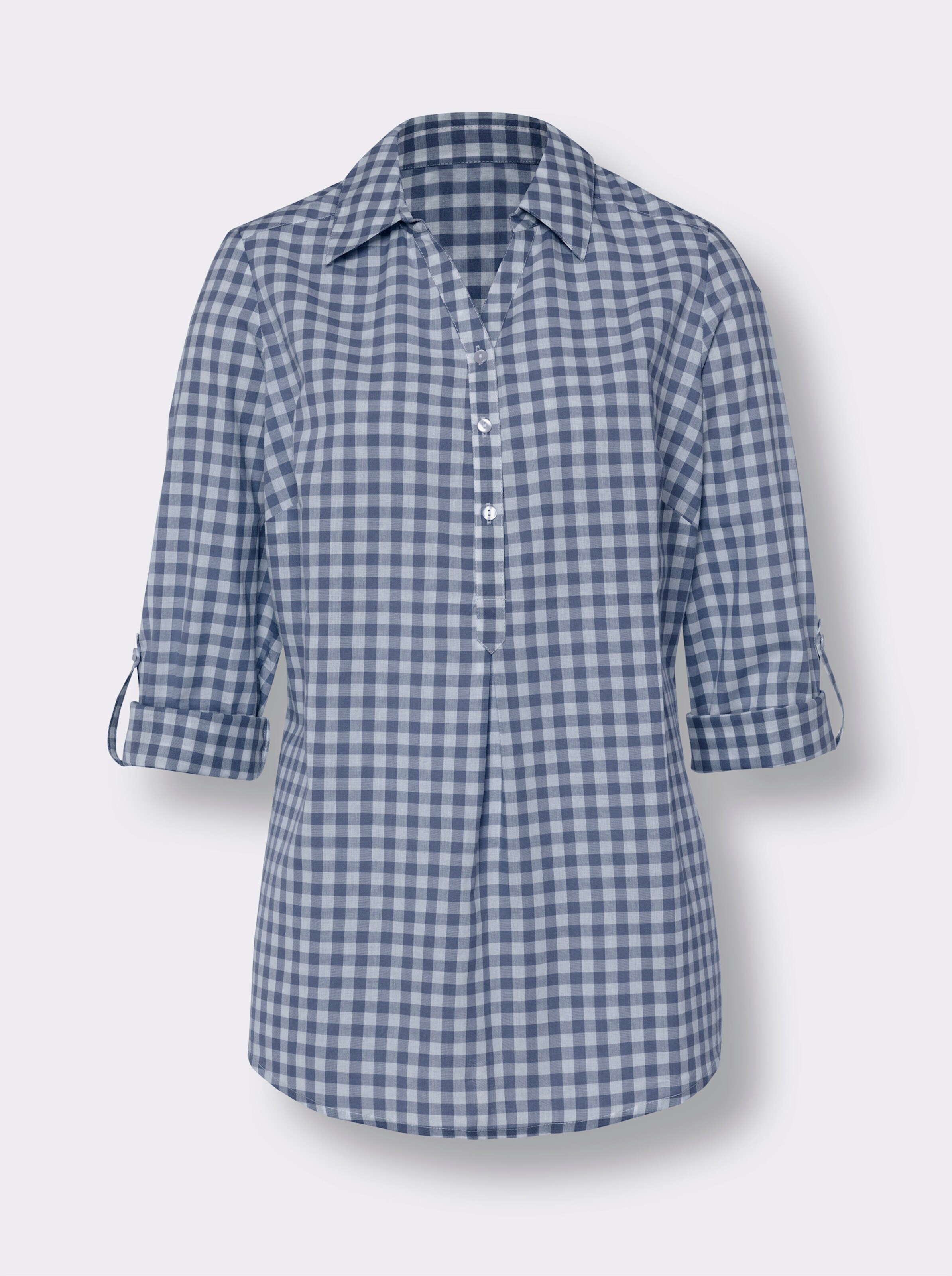 Longbluse mit garngefärbtem Karo-Muster