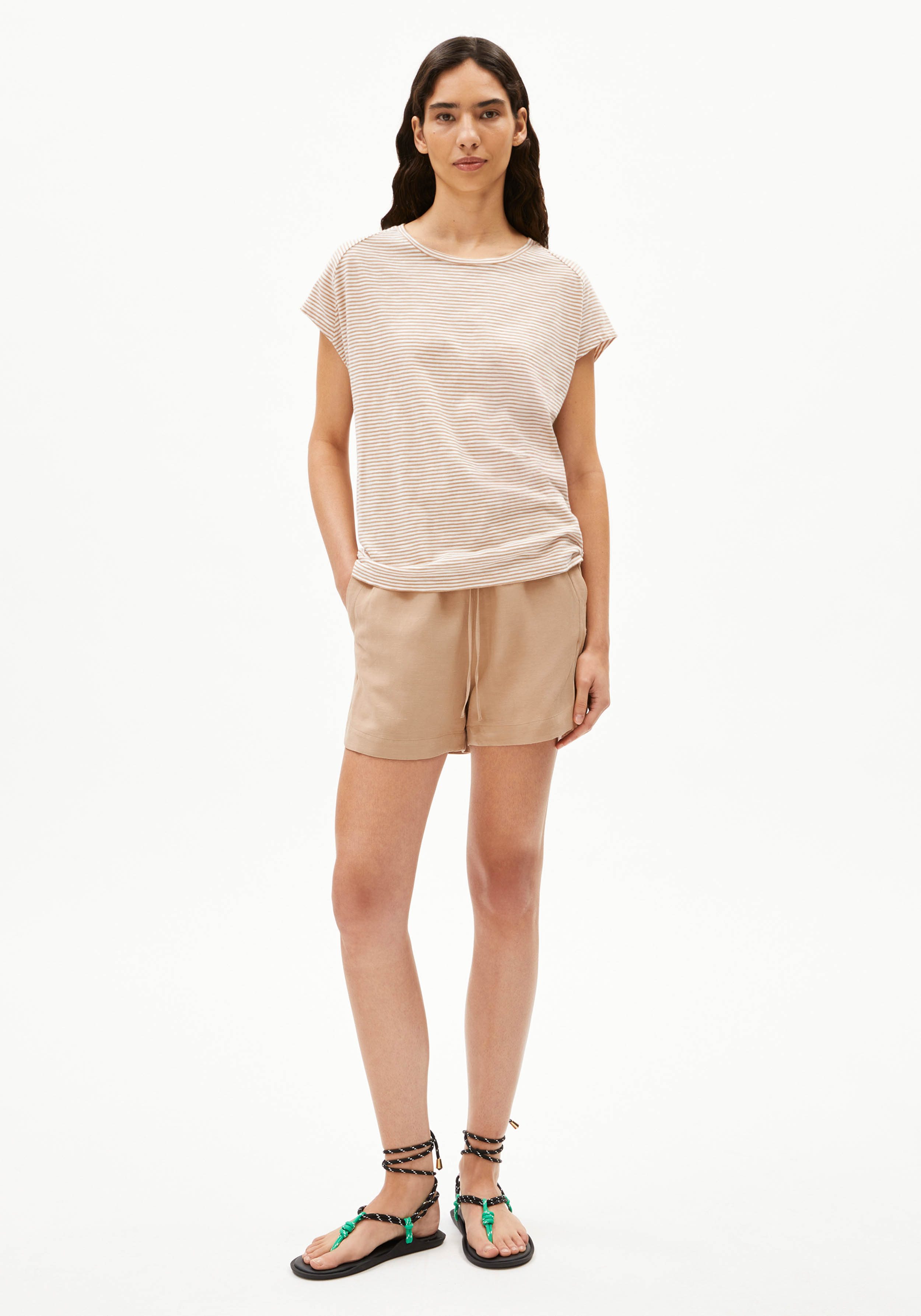 Armedangels T-Shirt Oneliaa Lovely Stripes Oatmilk-Beige Blond