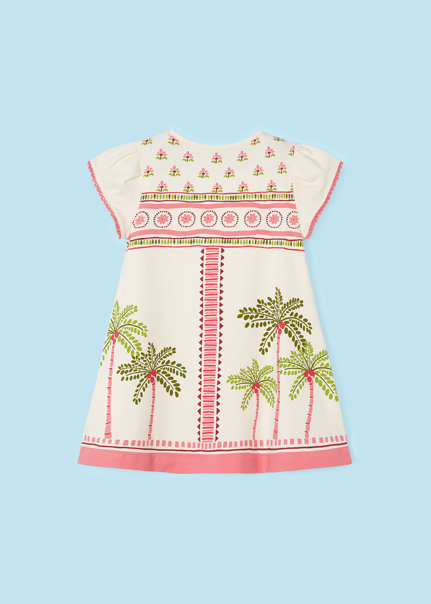Vestido Better Cotton com estampa de palmeiras para meninas, cor índigo