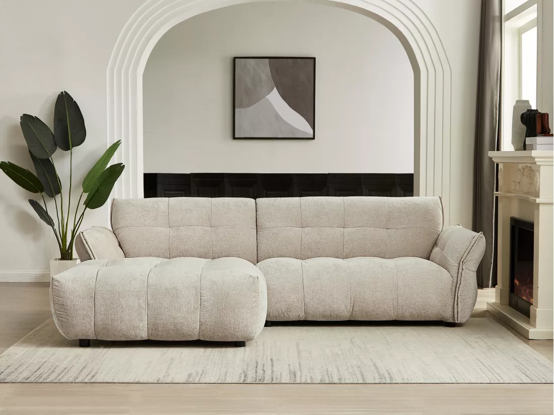 Canapé d'angle gauche en tissu chiné beige NAPIZO