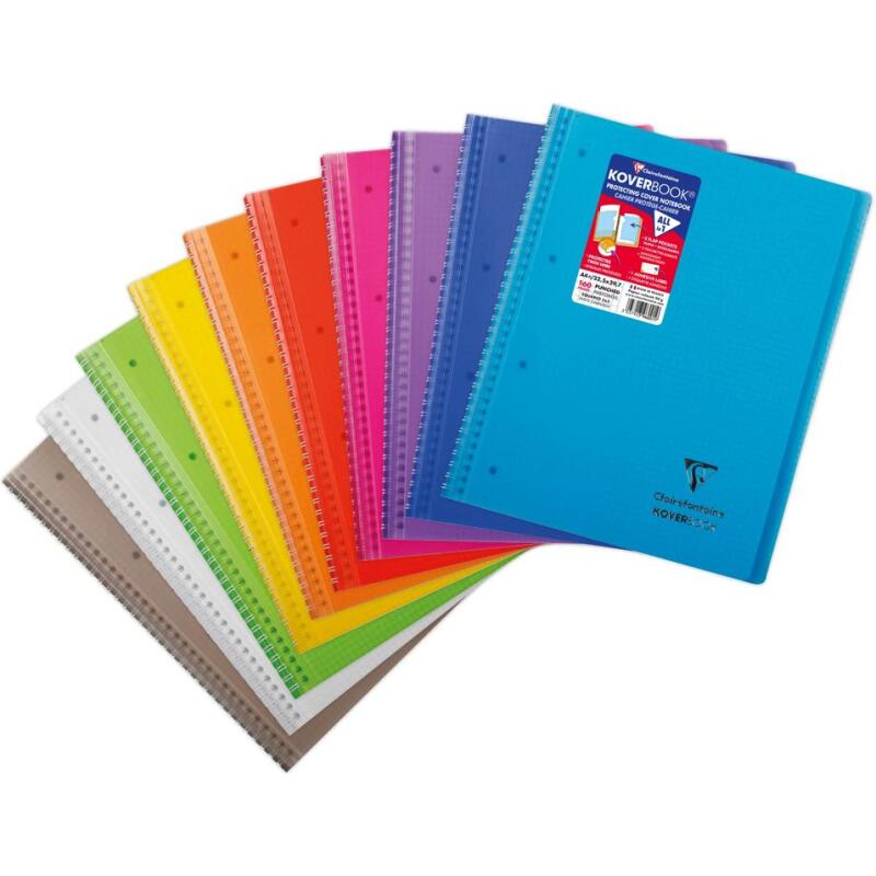 Cahier reliure intégrale enveloppante Koverbook A4+ 160 pages petits carreaux détachables perforé 4 trous couverture polypropylène t ransparent - Assortis