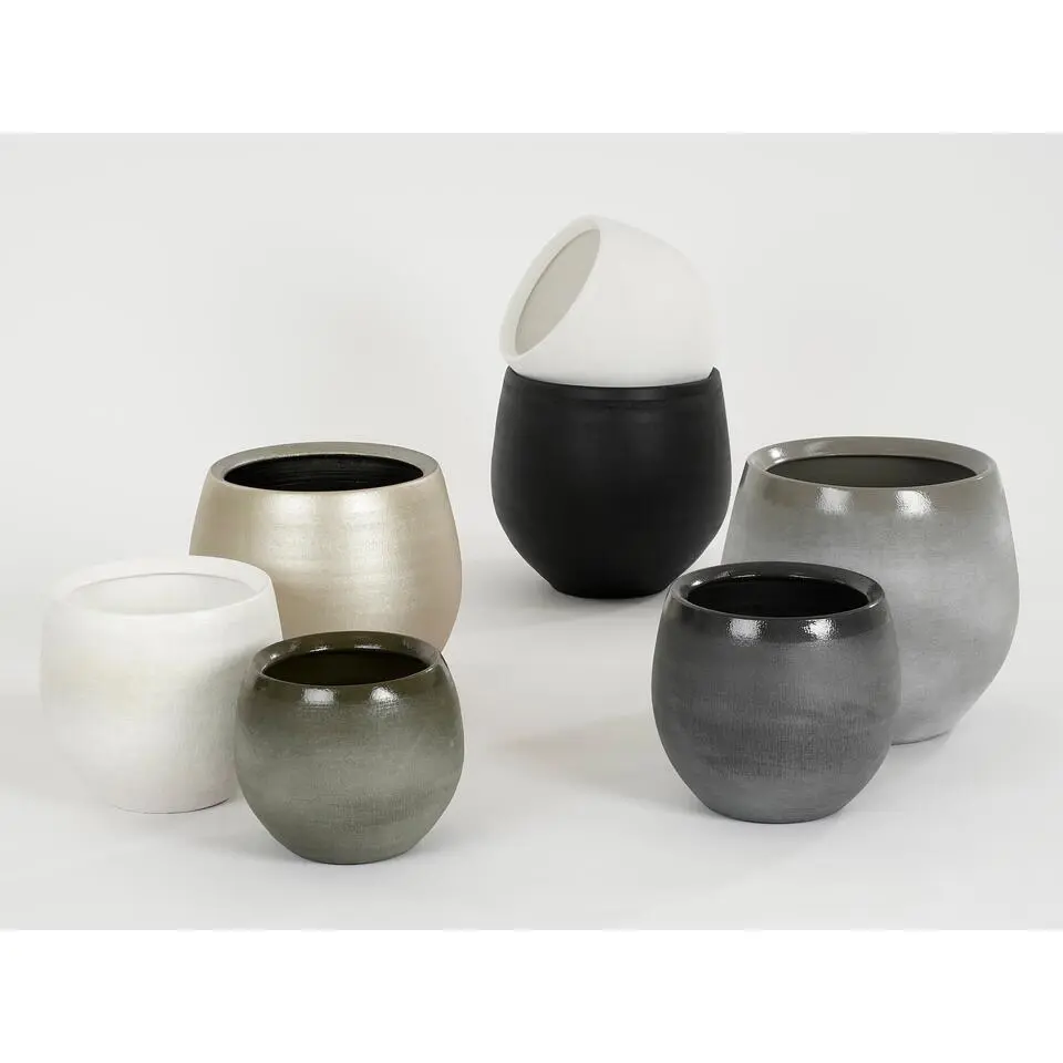Mica Decorations Bloempot Boule - mat zwart - keramiek - 20 x 18 cm
