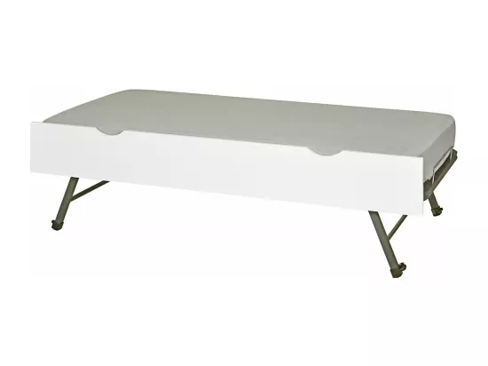 Sommier gigogne avec façade 2 mains 90x190 cm bois massif blanc MAKURIA