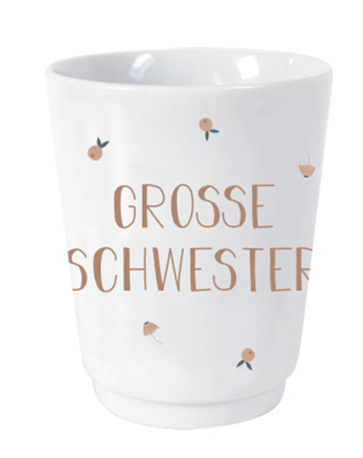 Porzellanbecher GROSSE SCHWESTER in weiß/braun