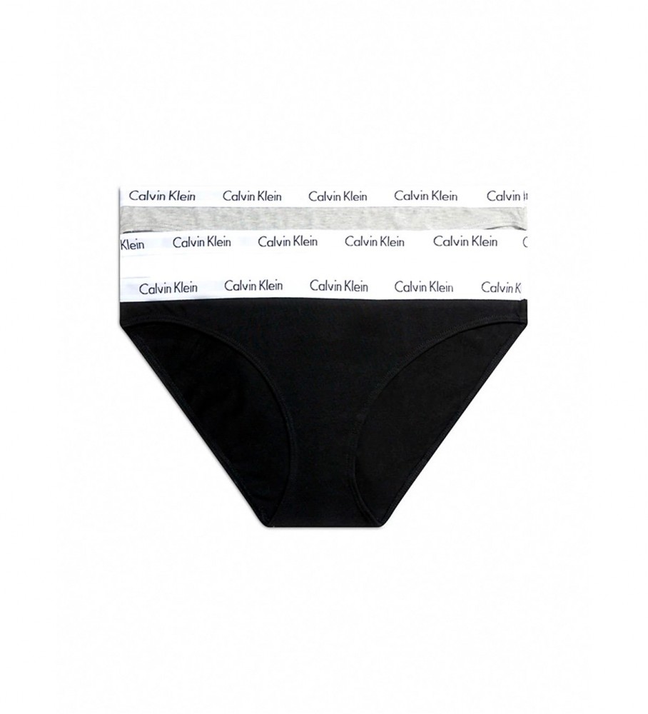 Cuecas Calvin Klein Classic, pacote com 3 unidades, nas cores branca, preta e cinza.