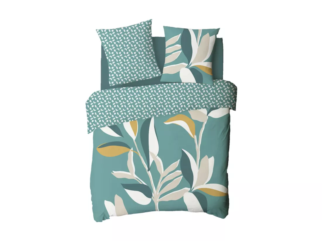 Parure de lit 2 personnes tropical réversible feuilles 240x220cm