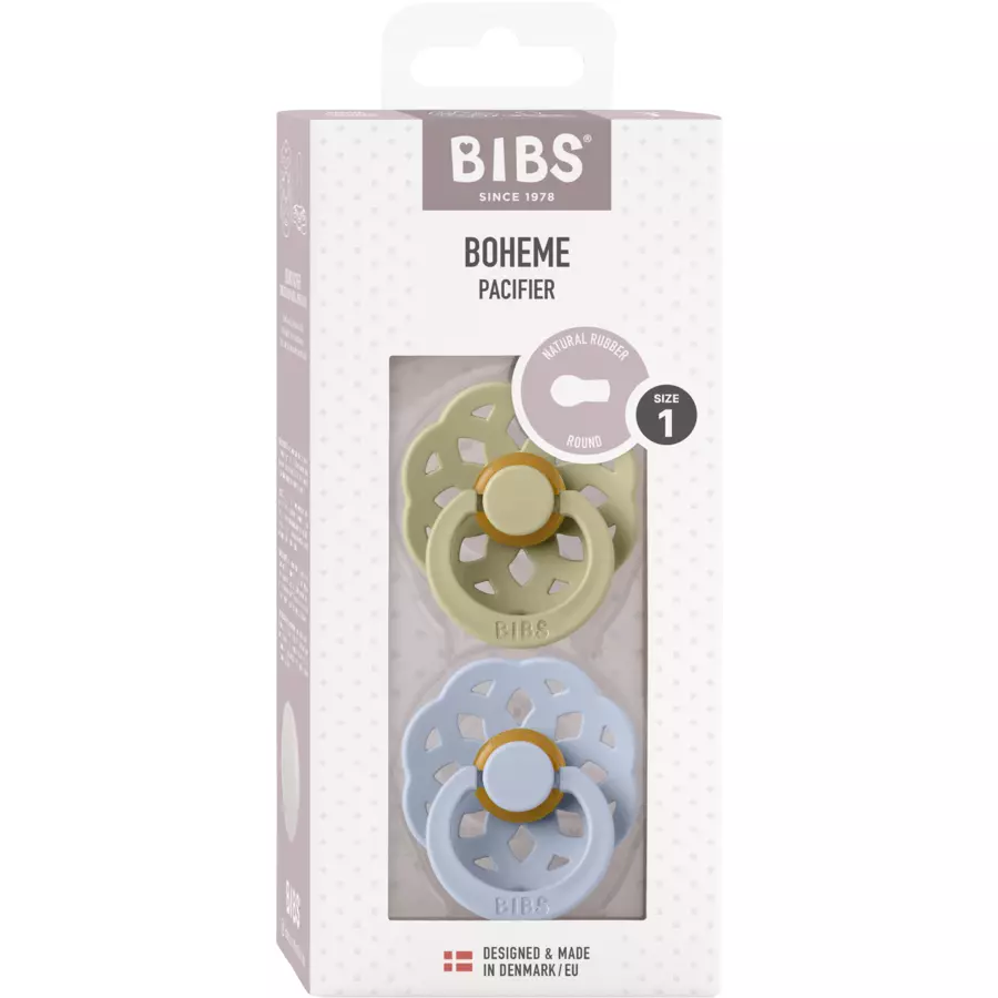 BIBS® Schnuller Boheme 0-6 Monate Khaki & Dusty Blue, 2 Stk.