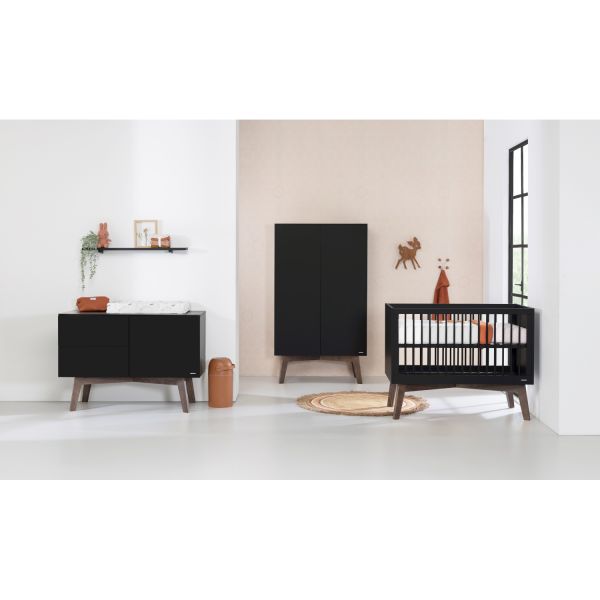 Kidsmill Sixties Babybed Zwart Mat / Walnoot 60 x 120 cm