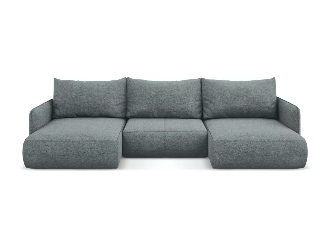 Canapé d'angle panoramique convertible en tissu chenille - jeans - NANEA