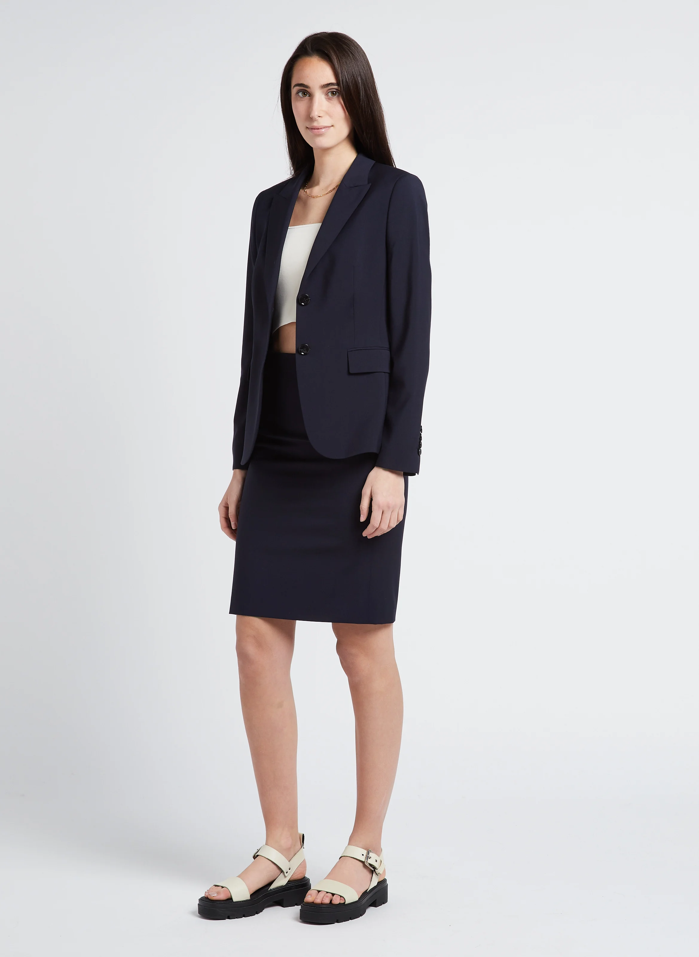 Veste tailleur droite en laine | Bleu