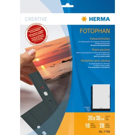 HERMA Fotophan Fotosichthüllen, 20 x 30 cm hoch, schwarz, 10 Hüllen