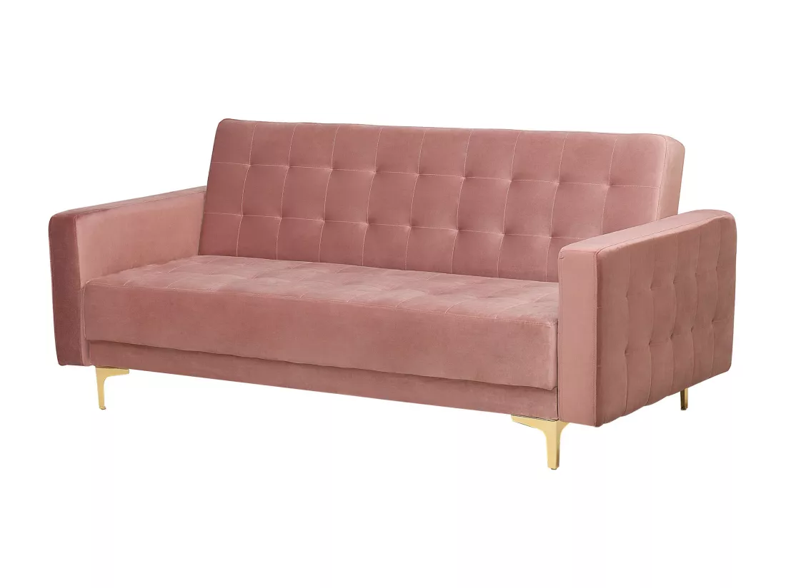 Ensemble canapé et fauteuils en velours rose 5 places ABERDEEN