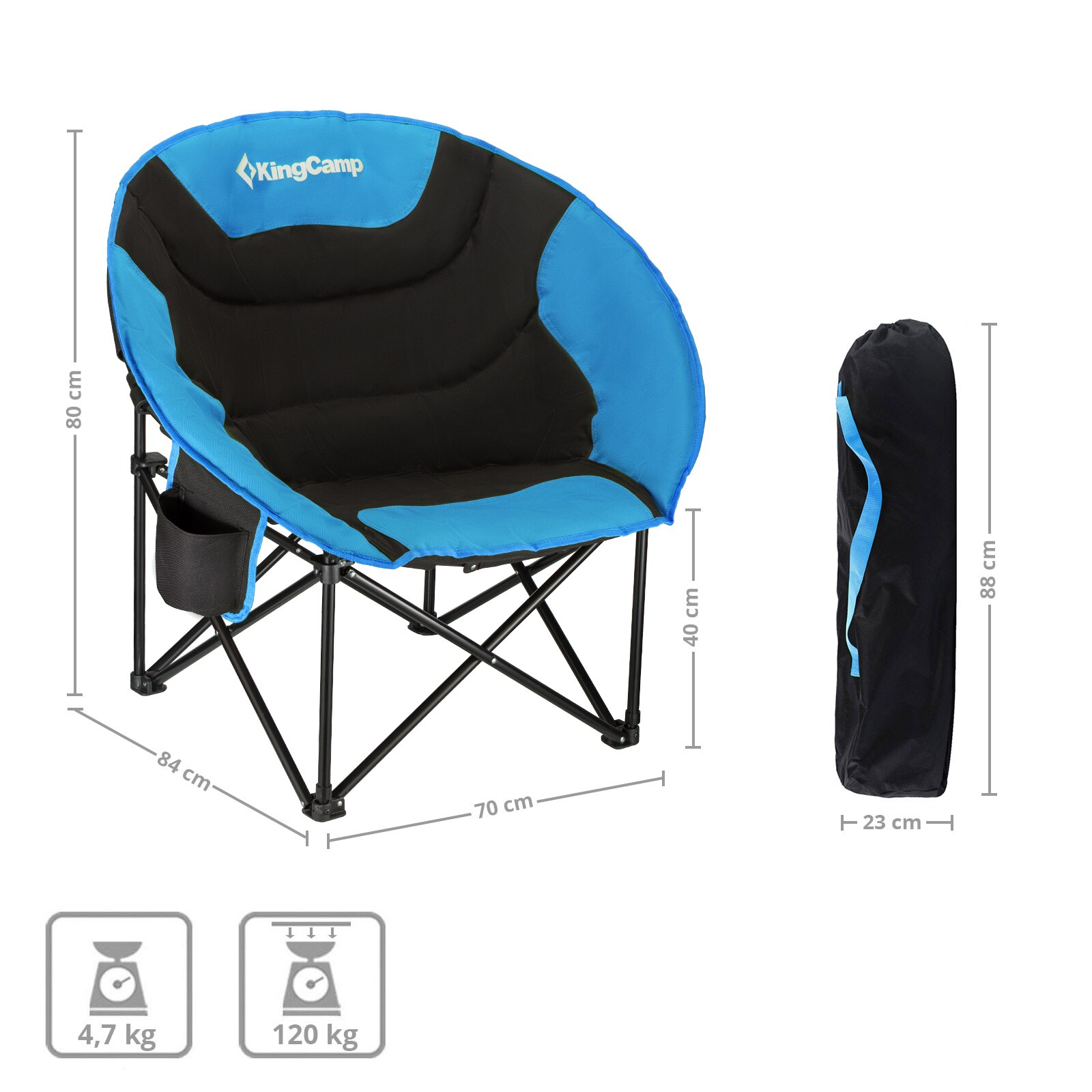 KINGCAMP MoonChair L Camping Klapp Stuhl Falt Sessel Garten Angel Outdoor 120 kg Farbe: blau